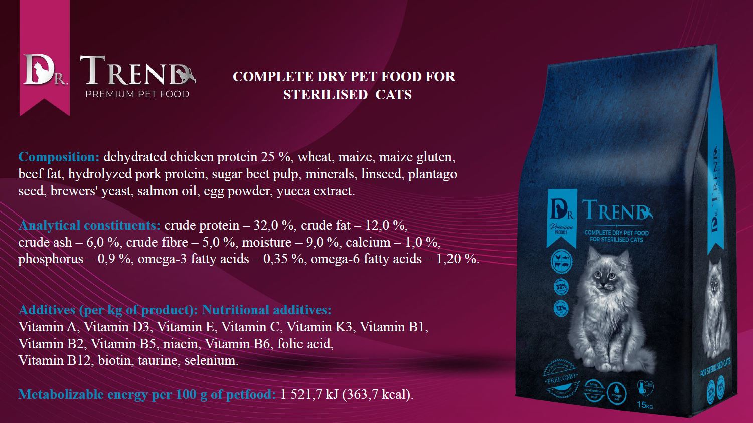 Dr.Trend STERILISED -  სრული მშრალი საკვები სტერილიზირებული კატებისათვის, 15კგ. - Image 4