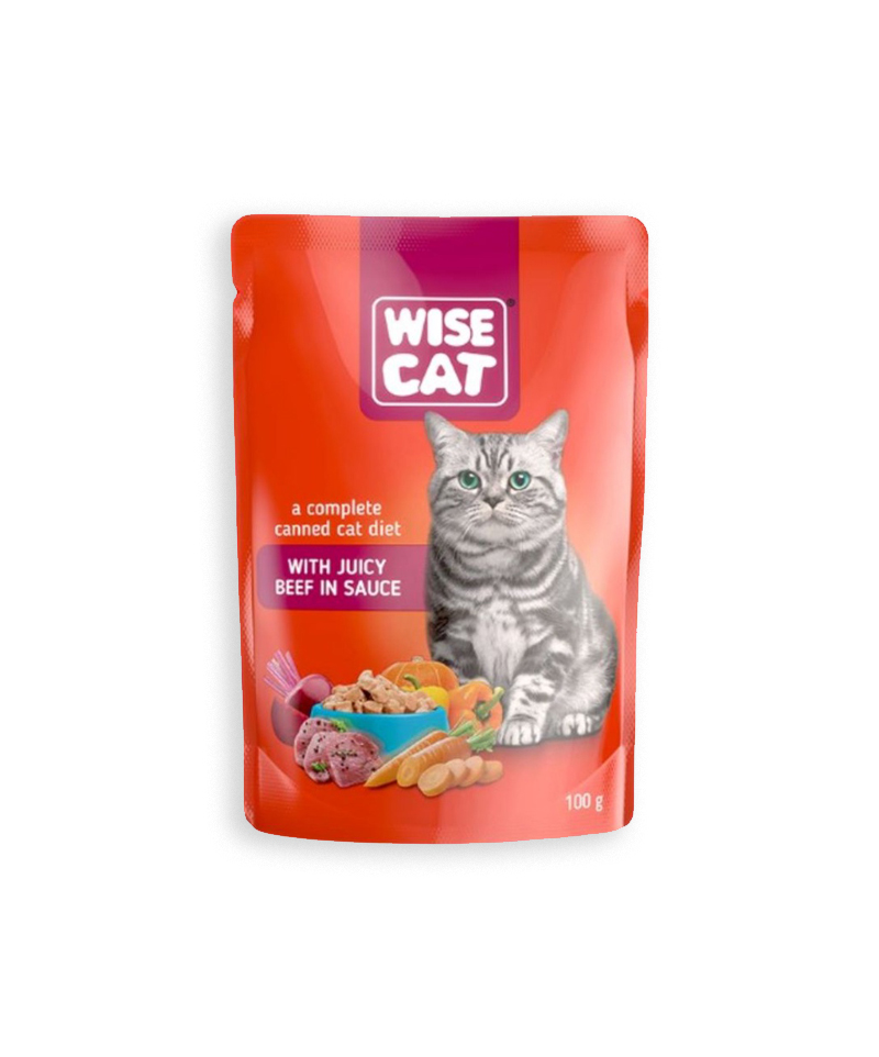 WISE CAT - წვნიანი სოუსი საქონლის ხორცით, 100გრ.x24 ცალი