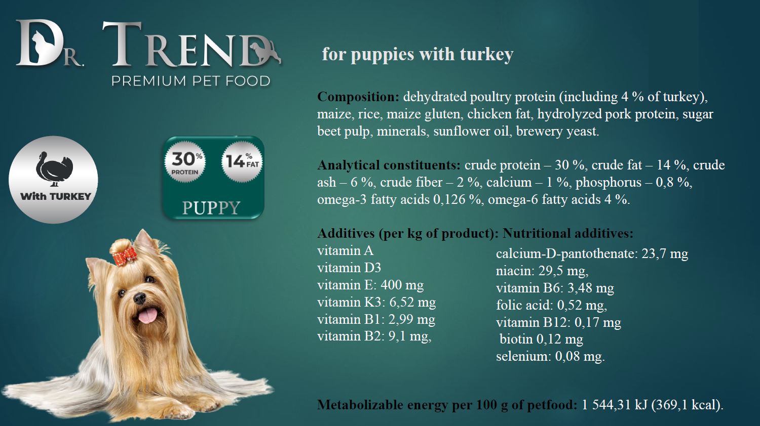 Dr.Trend Puppy -  სრული დაბალანსებული საკვები ლეკვებისთვის, ინდაურის ხორცით 15კგ. - Image 2