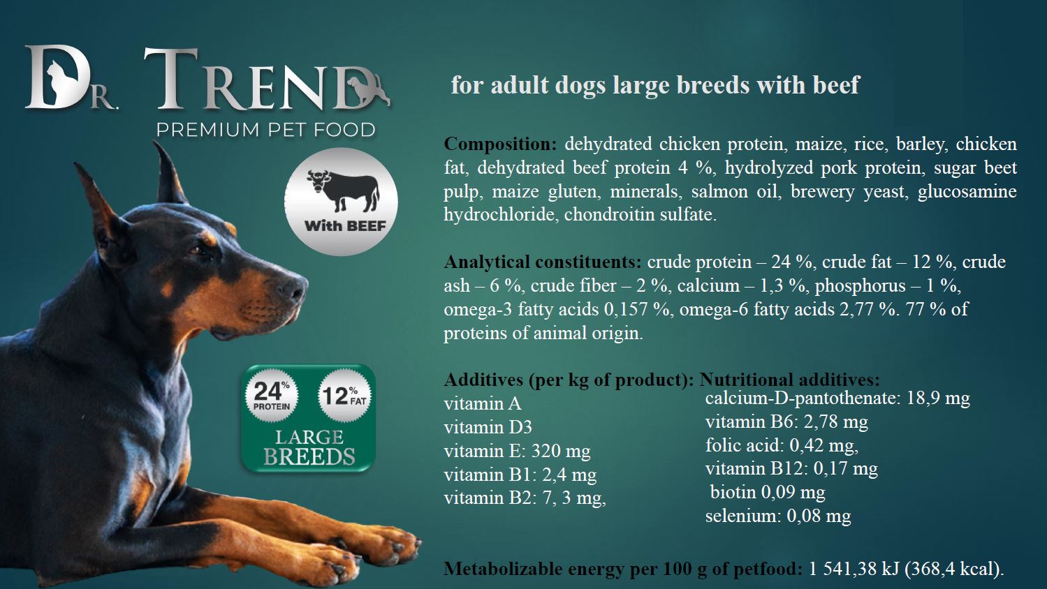 Dr.Trend  Large Breeds - სრული დაბალანსებული საკვები დიდი ჯიშის ძაღლებისთვის, საქონლის ხორცით 15კგ. - Image 2