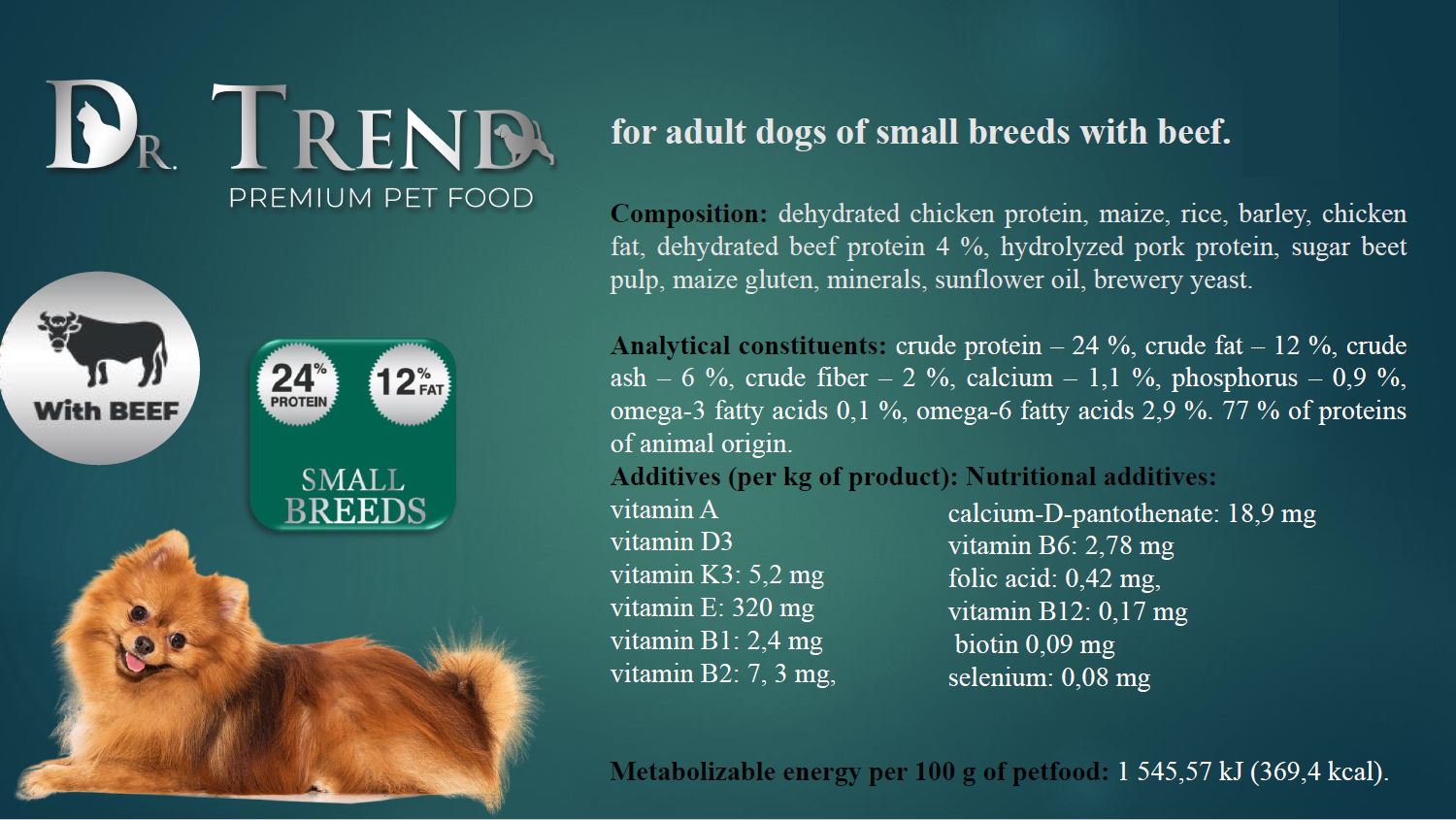 Dr.Trend  Mini Breeds - სრული დაბალანსებული საკვები პატარა ჯიშის ძაღლებისთვის, საქონლის ხორცით 15კგ. - Image 2