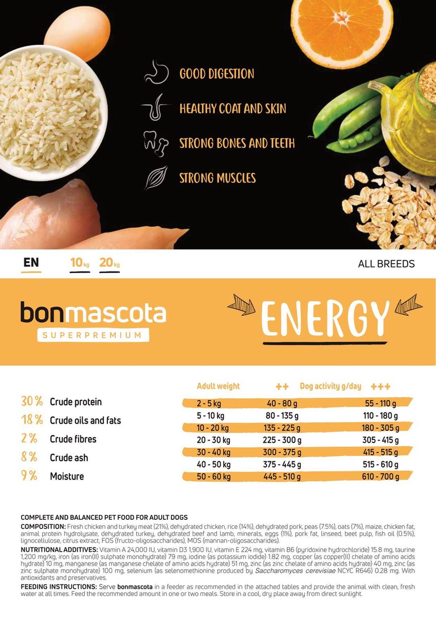 Bonmascota Energy - ინტენსიურად აქტიური და ასევე ორსული და მეძუძური ძაღლებისთვის. 20კგ - Image 2