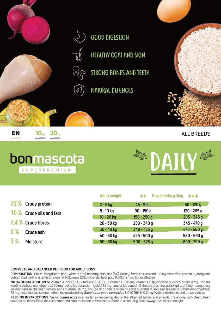 Bonmascota Daily - სრულფასოვანი და დაბალანსებული  საკვები ზრდასრული ძაღლებისთვის.  20კგ - Image 2