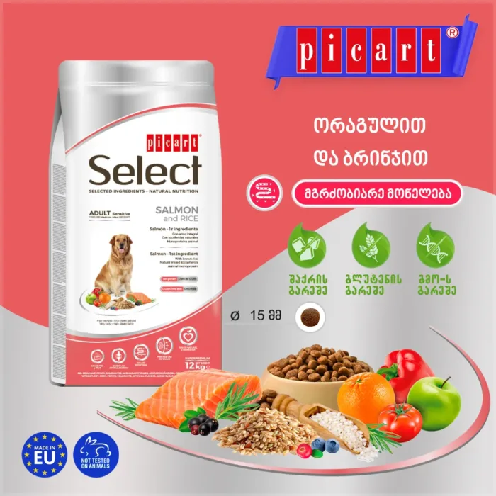 SELECT Adult SENSITIVE – ზრდასრულის მგრძნობიარე, ორაგულით და ბრინჯით 12კგ - Image 3
