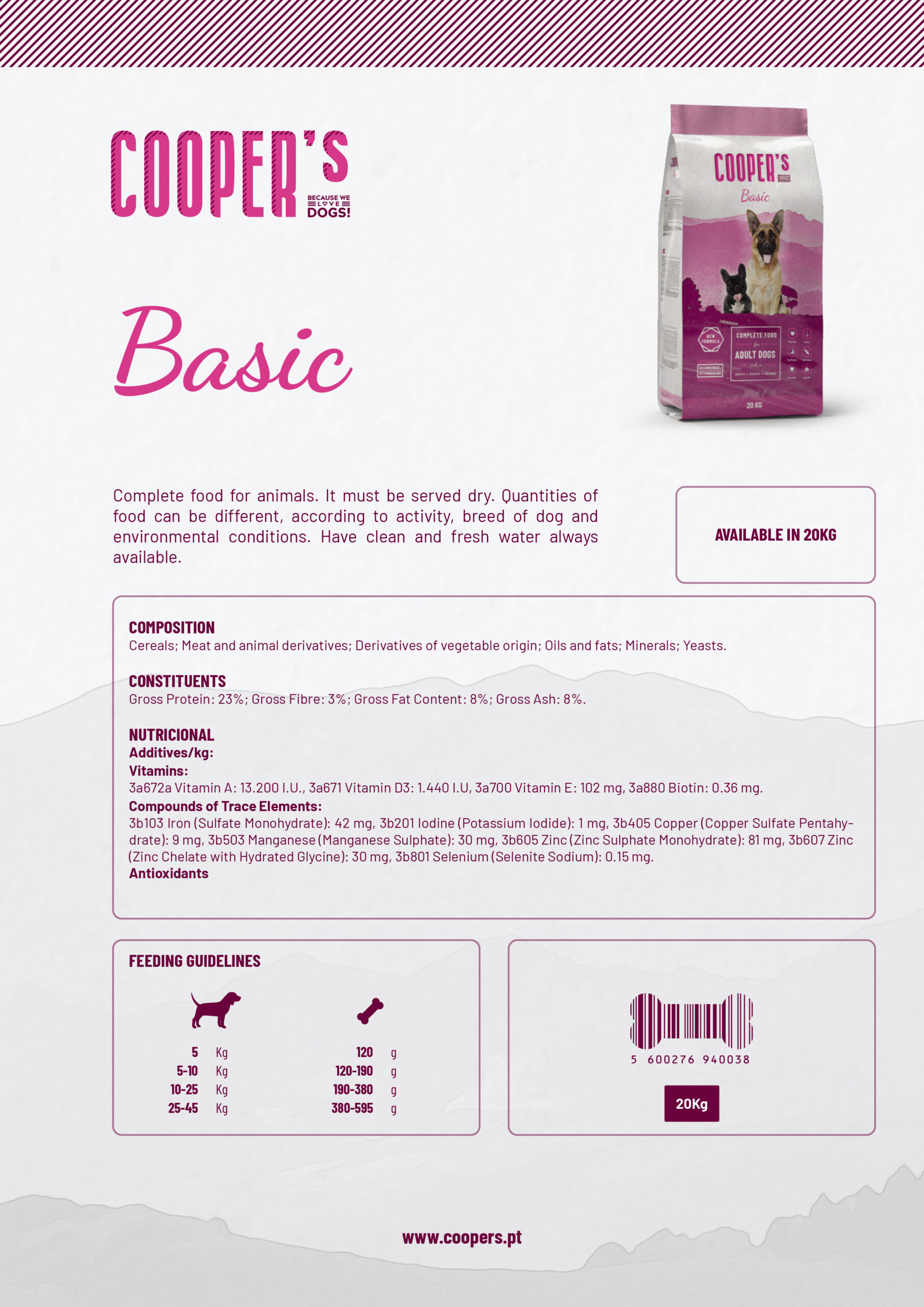 Cooper's Basic - სრული საკვები ზომიერი აქტივობის მქონე ძაღლებისთვის. 20კგ - Image 2