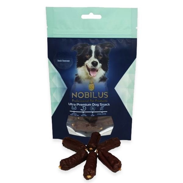 NOBILUS - dog snack, duck sausage, 80g.