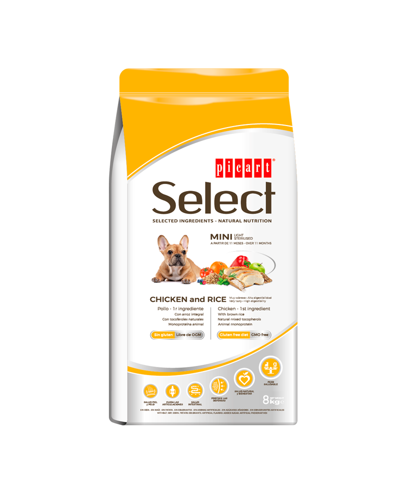 SELECT Light Sterilised - სტერილური, პატარა ჯიშის ზრდასრული, ქათამი და ბრინჯი, 8კგ