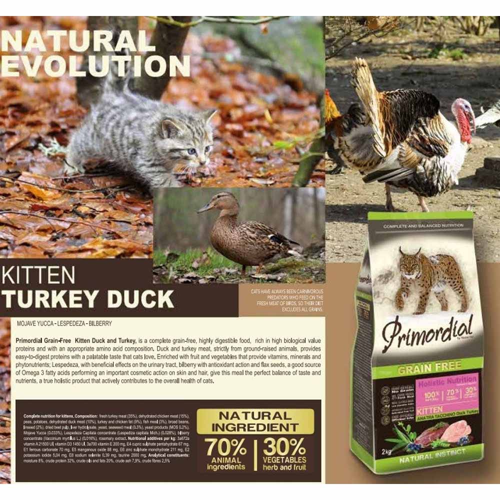 Primordial kitten - კნუტის -  იხვის და ინდაურის ხორცით, მარცვლეულის გარეშე, 6კგ. - Image 2