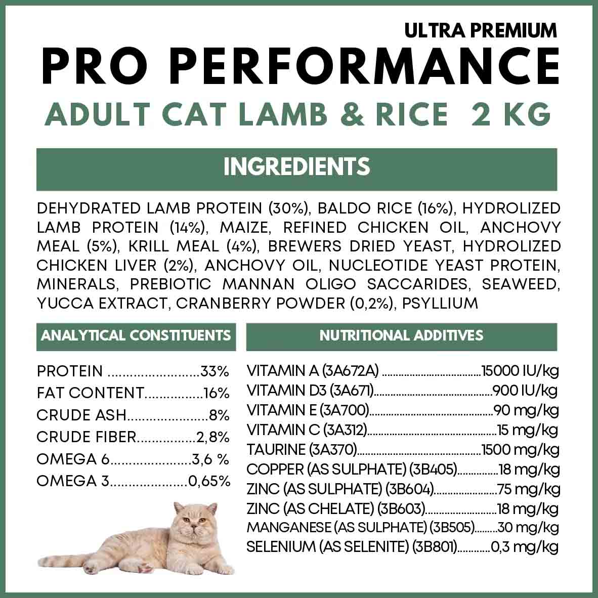 PRO PERFORMANCE · ADULT INDOOR - კატის საკვები ბატკნის ხორცით, ბრინჯით და შტოშით, 2 კგ - Image 3