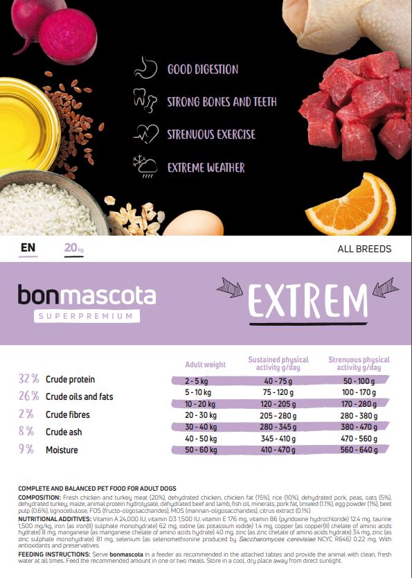 Bonmascota Extrem -  დიდ დატვირთვაზე მყოფი ძაღლებისთვის, მაგალითად ნადირობის დროს.  20კგ - Image 2