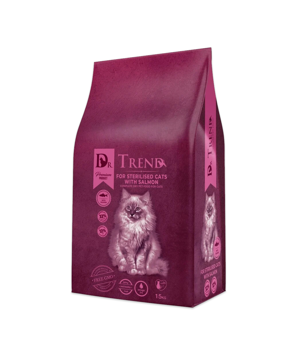 Dr.Trend – სრული მშრალი საკვები ორაგულით, სტერილიზებული კატებისათვის, 15კგ.